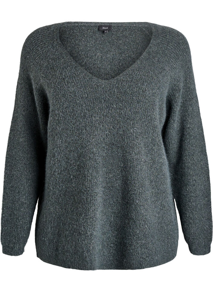 Strickbluse mit V-Ausschnitt und Raglan&auml;rmeln, Gr&uuml;n, Packshot image number 0
