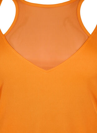 Eng anliegende Bluse mit V-Ausschnitt und Mesh-Detail, Vibrant Orange, Packshot image number 2