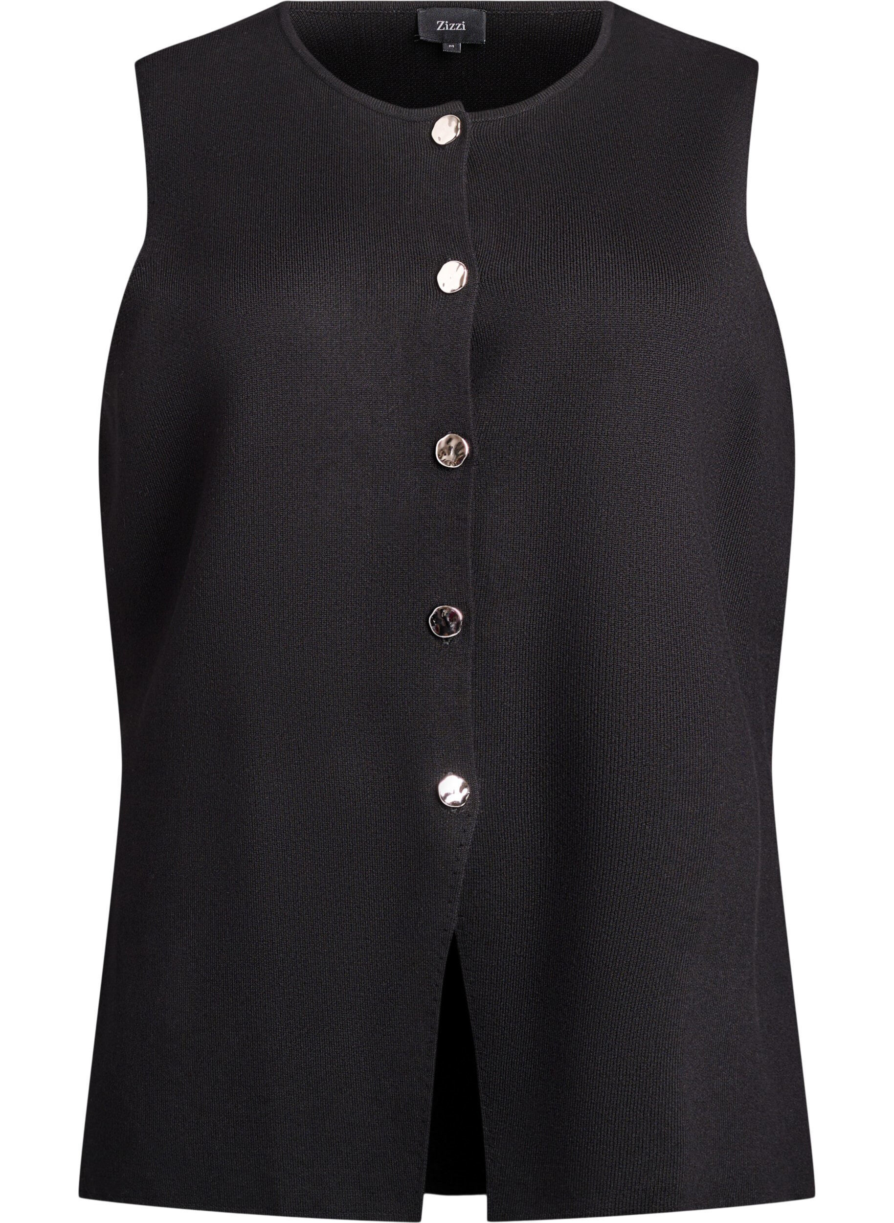 Zizzi&Auml;rmellose Strickweste mit Zierkn&ouml;pfen, Schwarz, Packshot image number 0