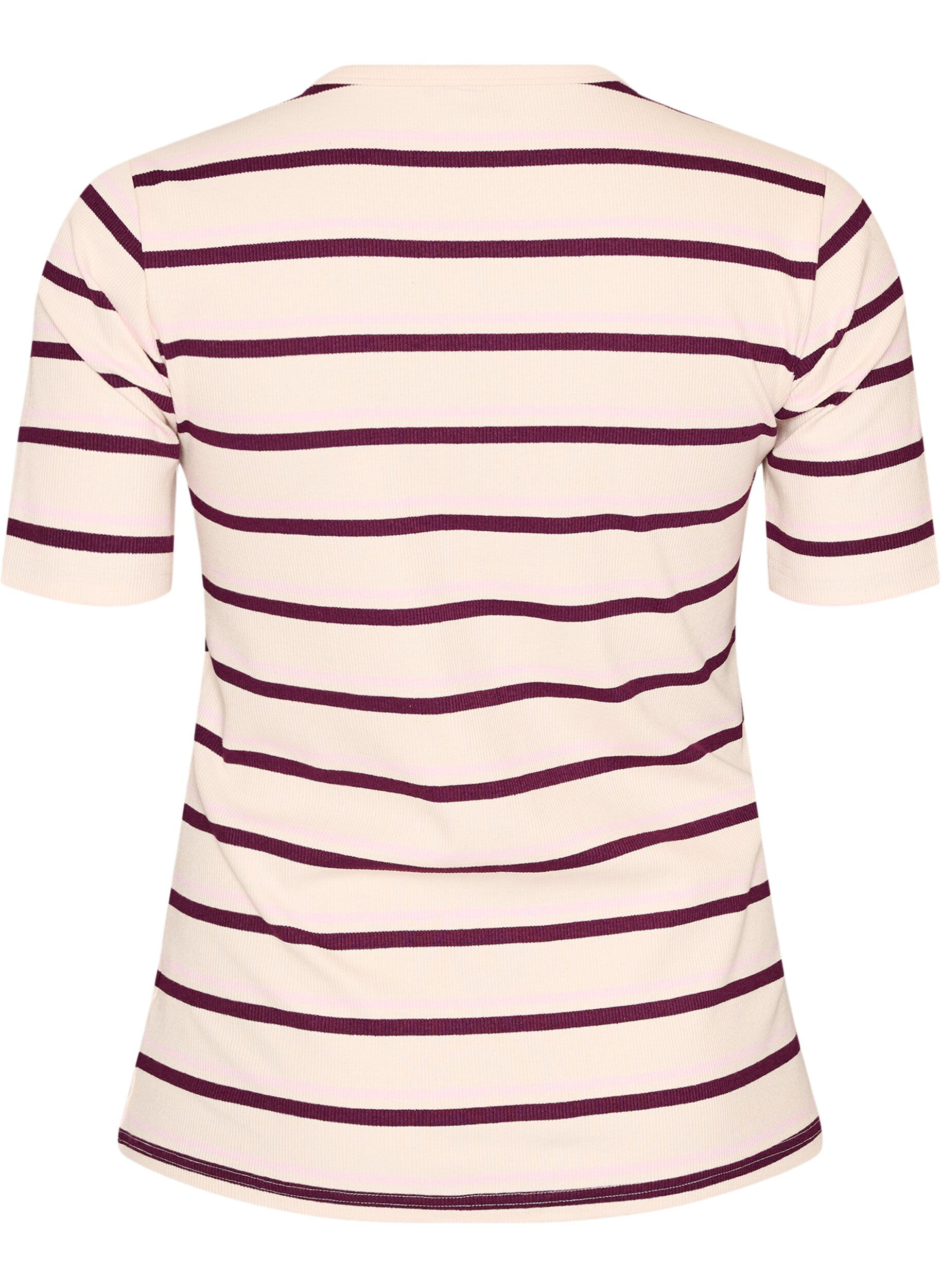 ZizziRipp-T-Shirt mit Streifen und Knopfdetail, Lila, Packshot image number 1