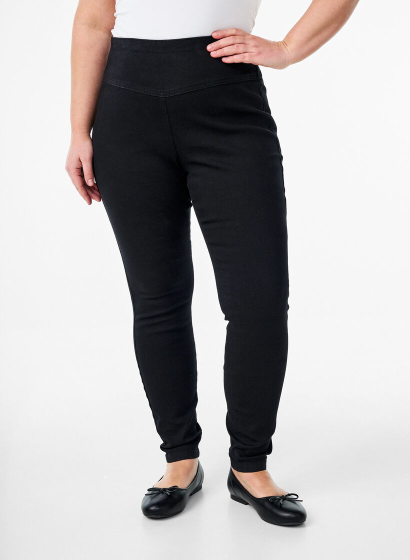 Elastische Jeggings mit hoher Taille, Schwarz, Model image number 2