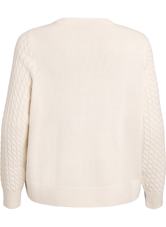 Zopfmuster-Strickjacke mit goldenen Kn&ouml;pfen, Vanille, Packshot image number 1