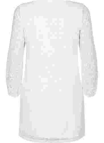 Spitzenkleid mit V-Ausschnitt und langen Ärmeln, Bright White, Packshot image number 1