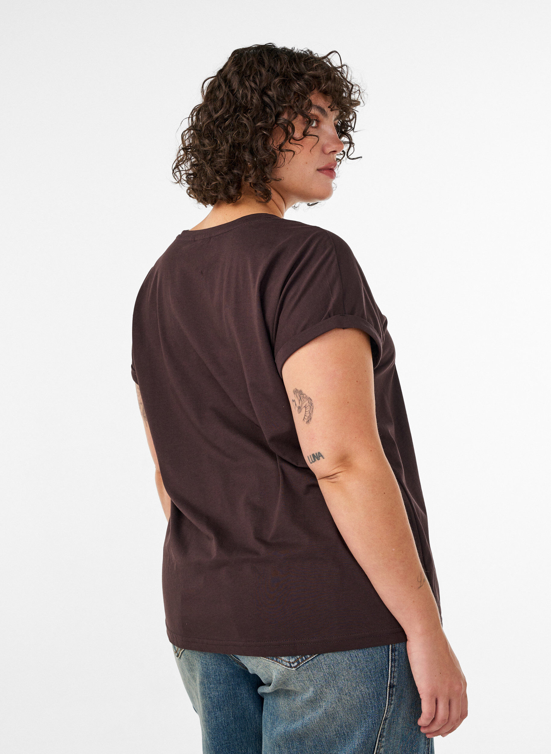 ZizziT-Shirt mit dekorativem Frontprint, Braun, Model image number 2