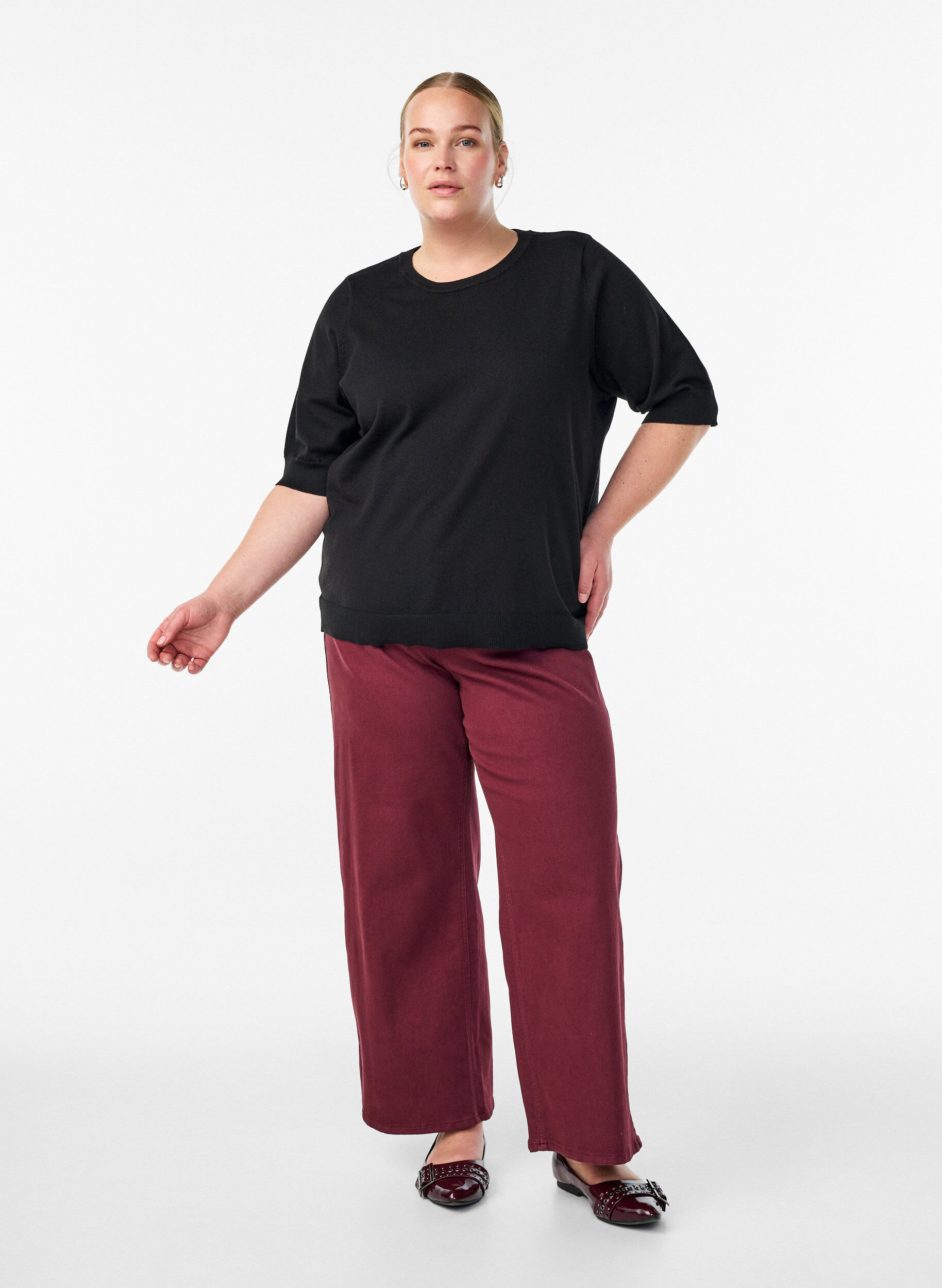 ZizziFein gestrickte Bluse mit kurzen &Auml;rmeln, Schwarz, Model image number 1