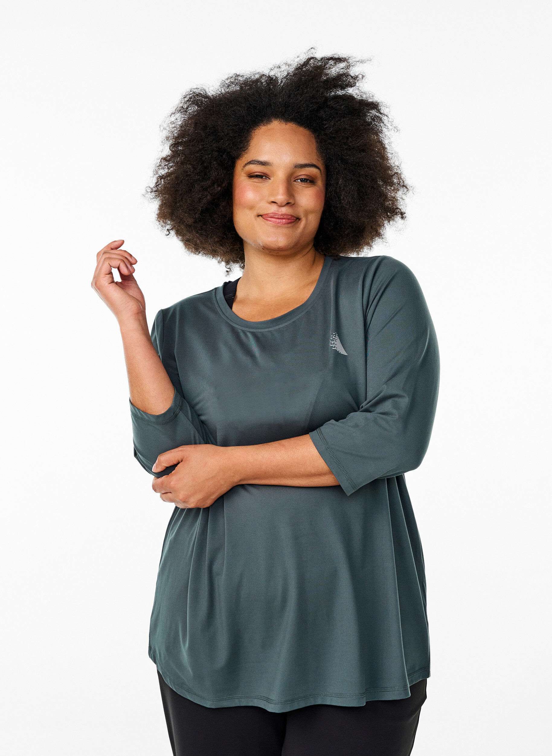 Zizzi Trainingsbluse mit 3/4 &Auml;rmeln, Grau, Model image number 0