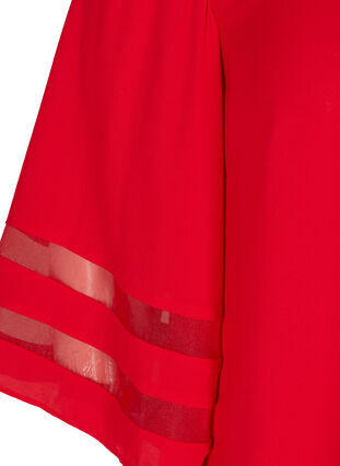 Einfarbige Bluse mit 3/4-Ärmeln und V-Ausschnitt, Haute Red, Packshot image number 2