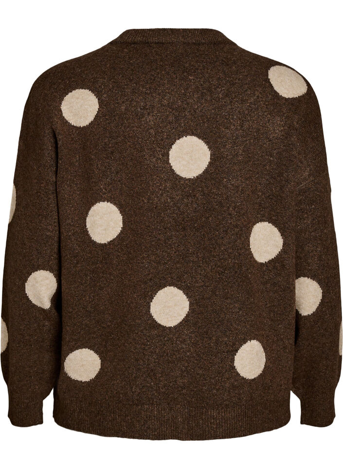 Strickbluse mit gepunktetem Muster, Braun, Packshot image number 1