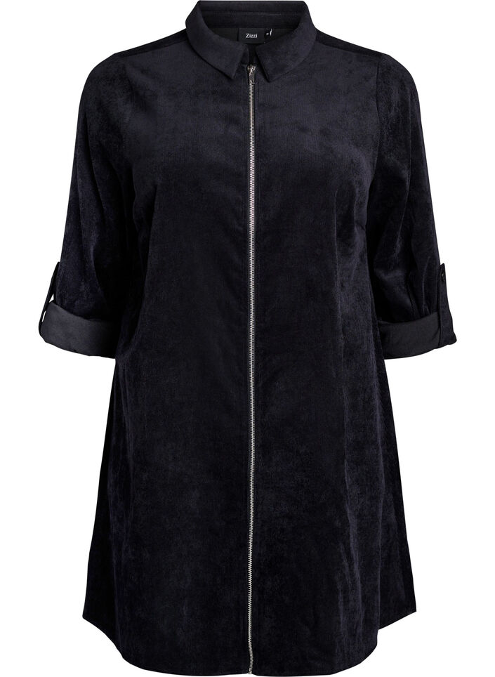 Samtkleid mit Rei&szlig;verschluss und 3/4-&Auml;rmeln, Schwarz, Packshot image number 0