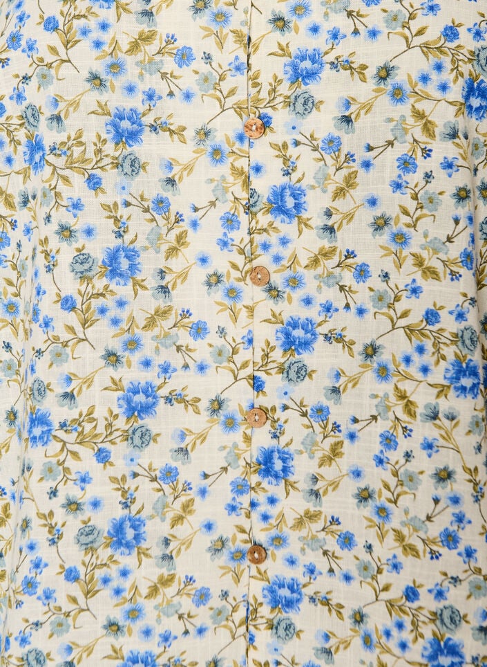 Kurz&auml;rmelige Bluse aus Baumwolle mit V-Ausschnitt, Blau, Packshot image number 2