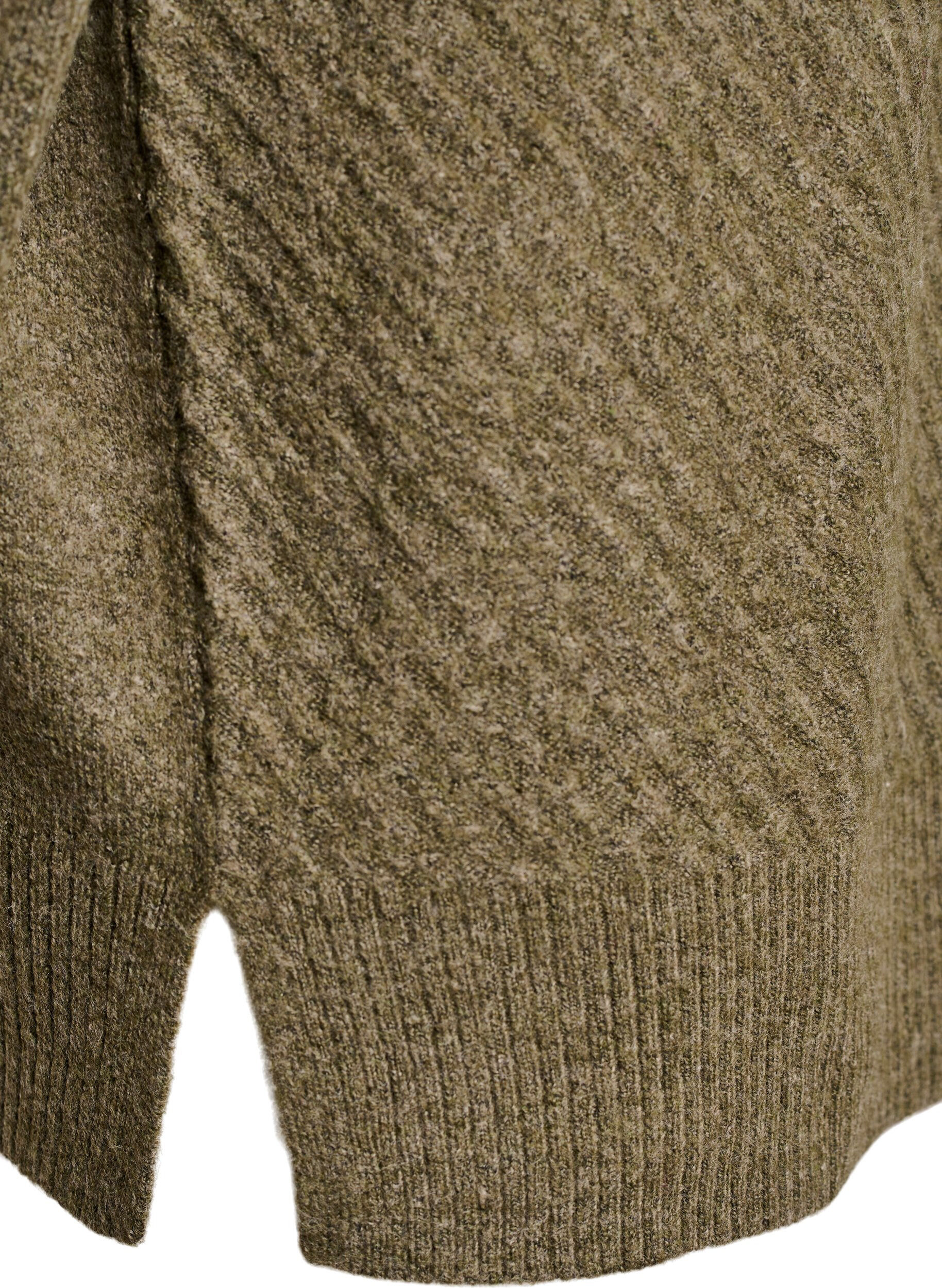 ZizziStrickbluse mit V-f&ouml;rmigem Rippenmuster und Schlitzen, Gr&uuml;n, Packshot image number 3