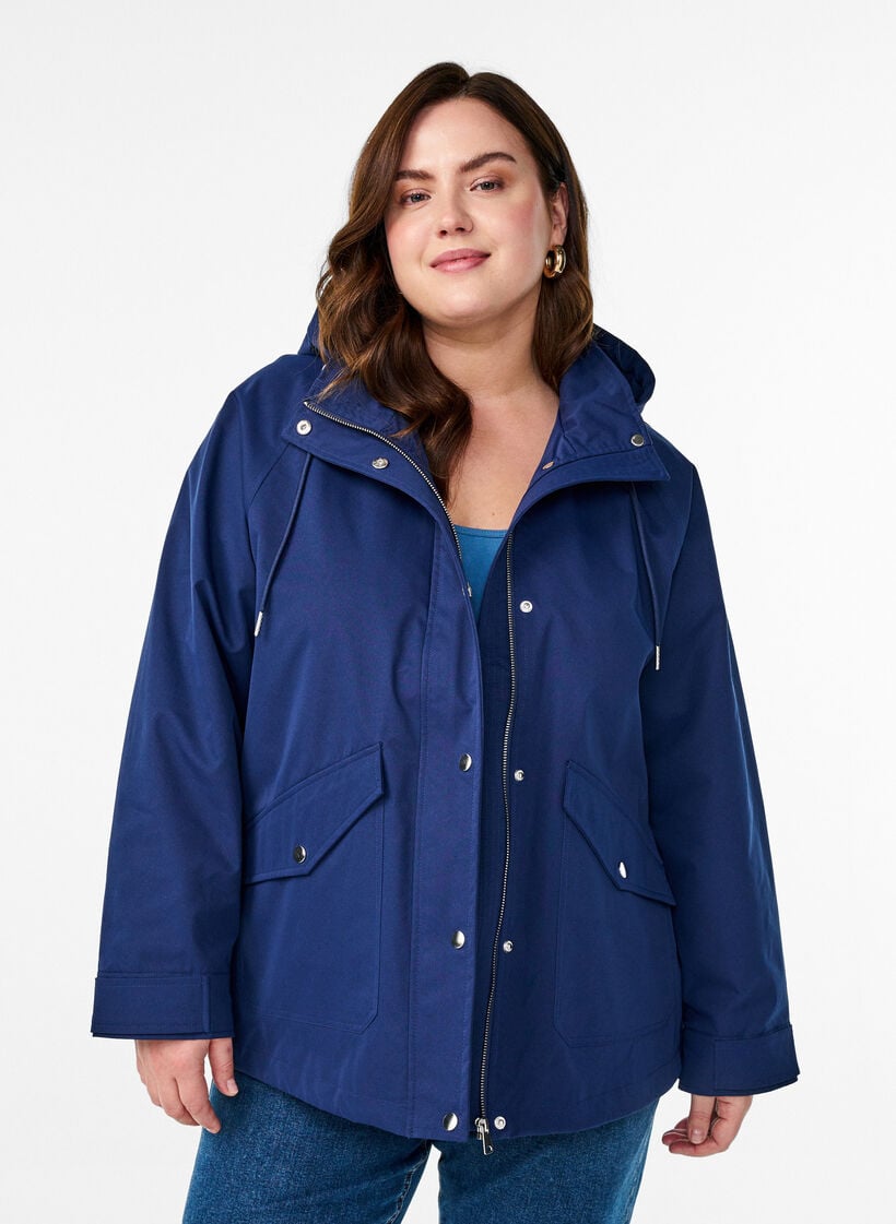 Kurze Frühlingsjacke mit abnehmbarer Kapuze, Blau, Model image number 0