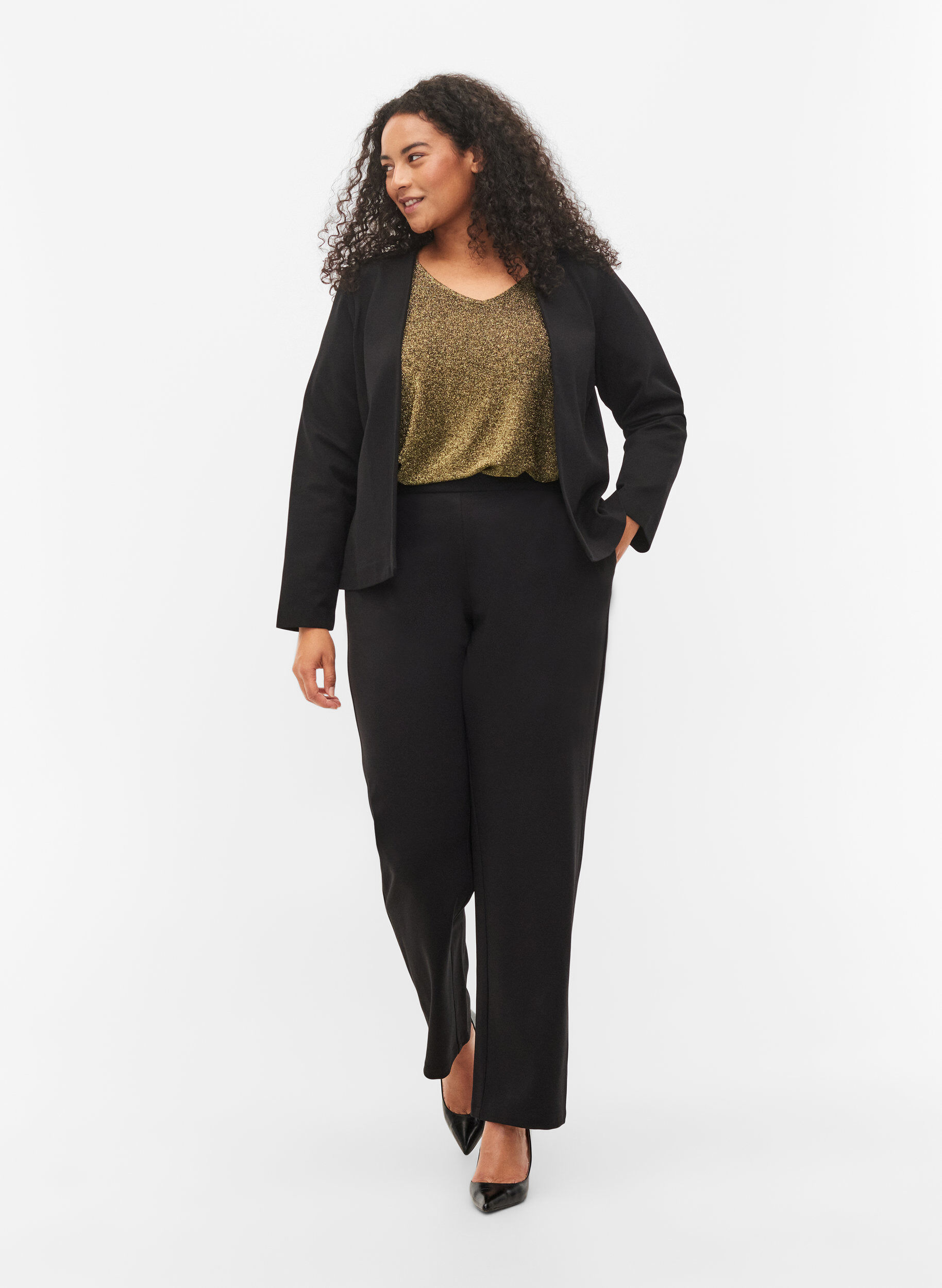 ZizziEinfarbiger kurzer offener Blazer, Black, Model image number 2