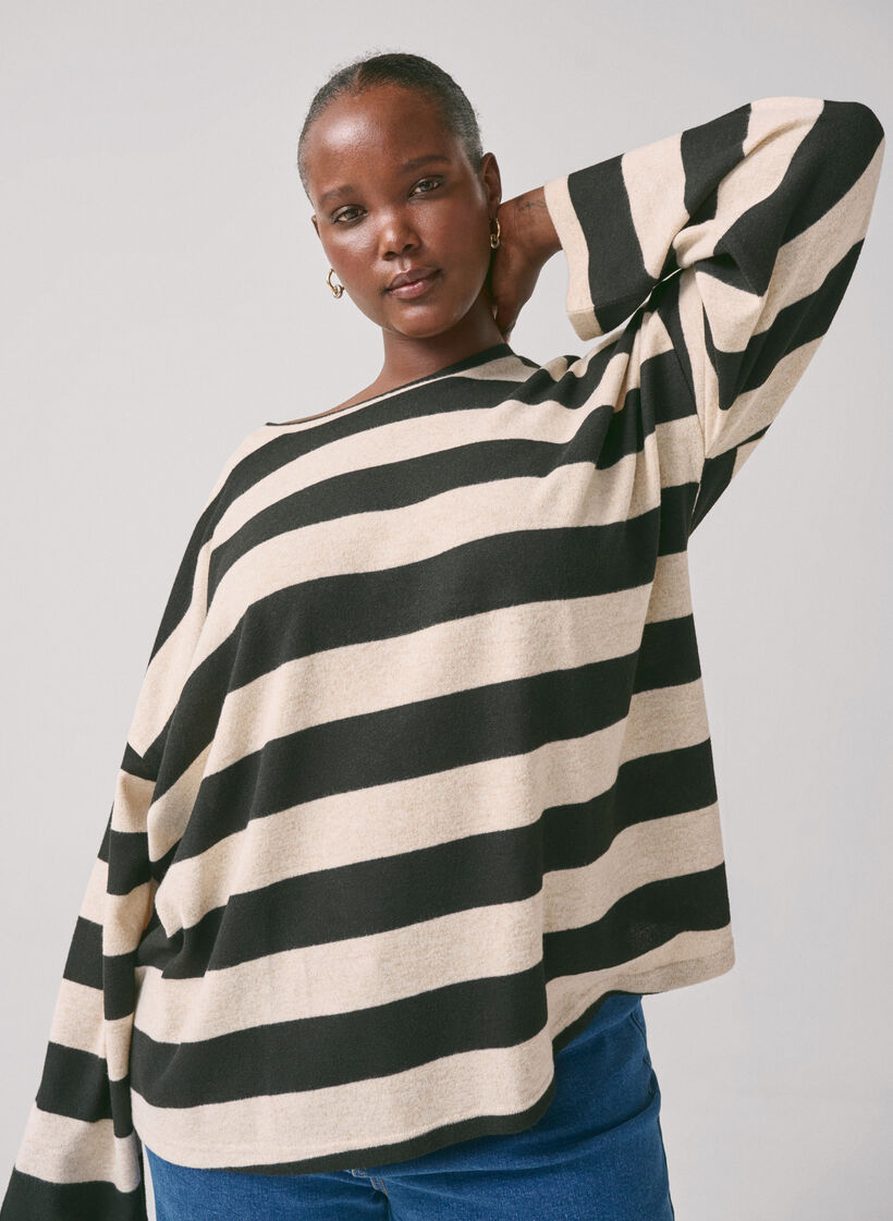  Langärmlige Bluse mit Streifenmuster, Bl. Beige Mel.Stripe, Image image number 0