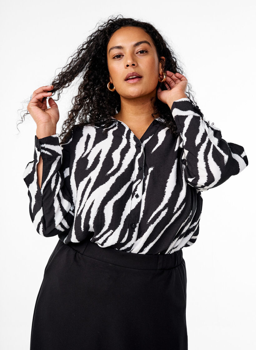 Bluse mit Zebraprint, Schwarz, Model image number 0