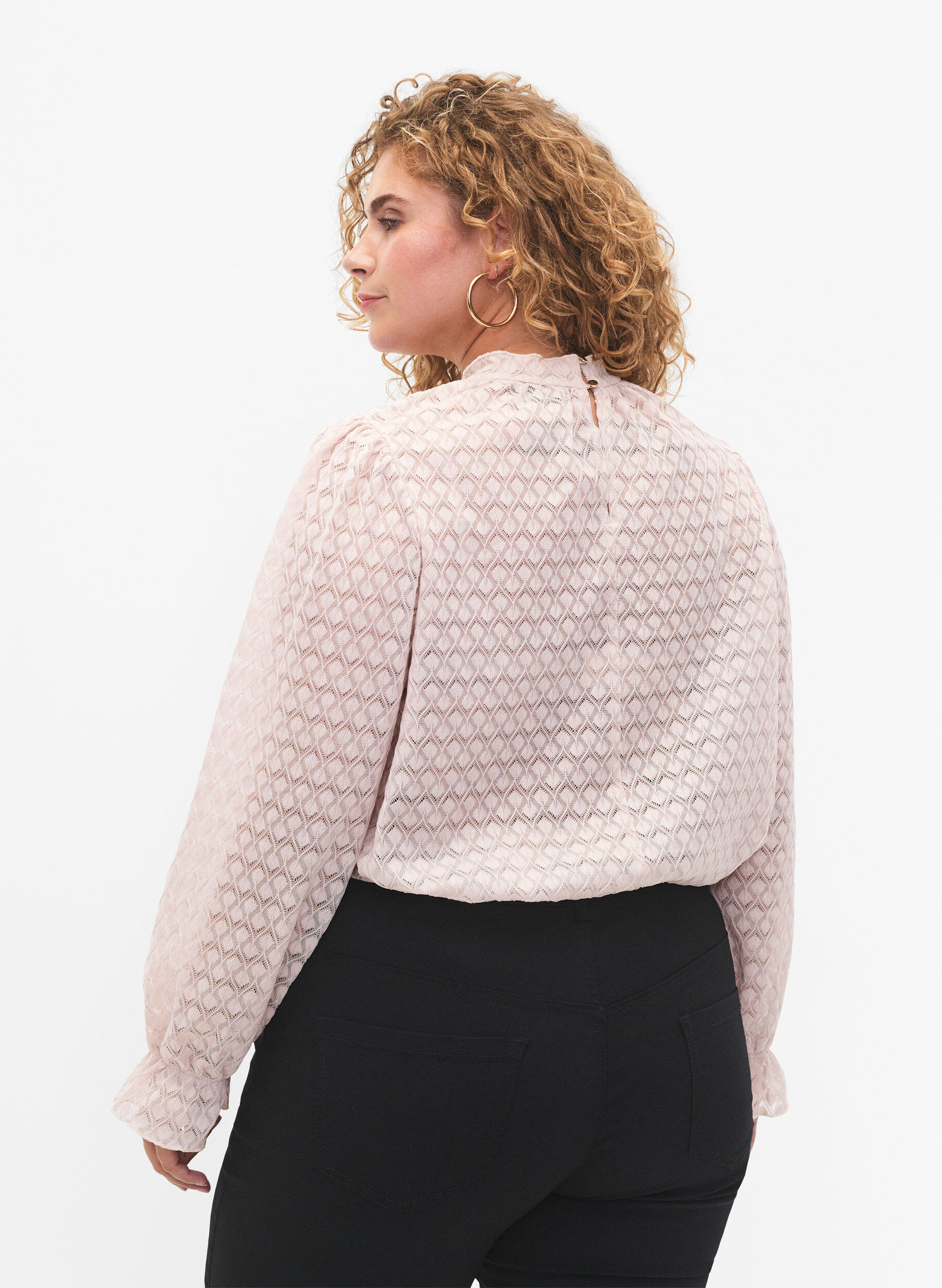 ZizziLang&auml;rmelige Bluse mit gemusterter Textur, Whisper Pink, Model image number 1