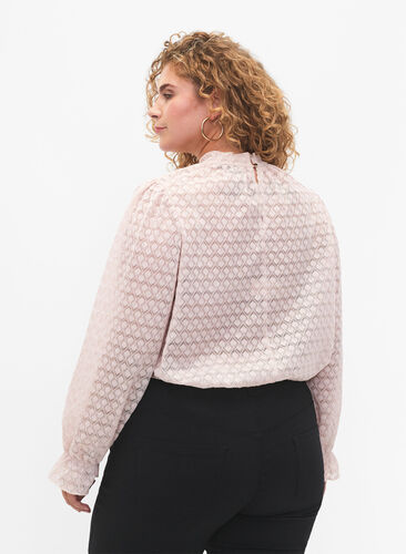 Langärmelige Bluse mit gemusterter Textur, Whisper Pink, Model image number 1