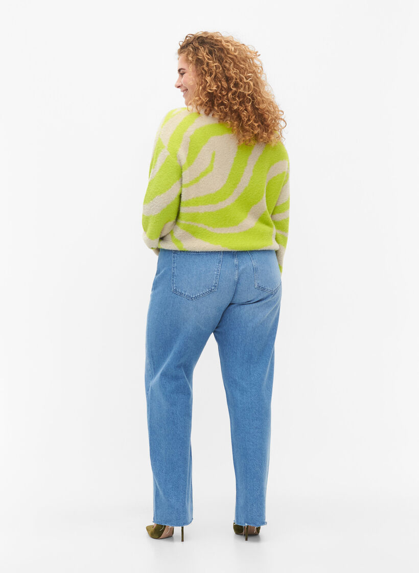 Gerade geschnittene Jeans mit ungesäumten Kanten, Medium Blue, Model image number 1