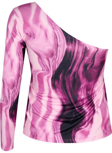 One-Shoulder Bluse mit Print, Raspberry Rose AOP, Packshot image number 1