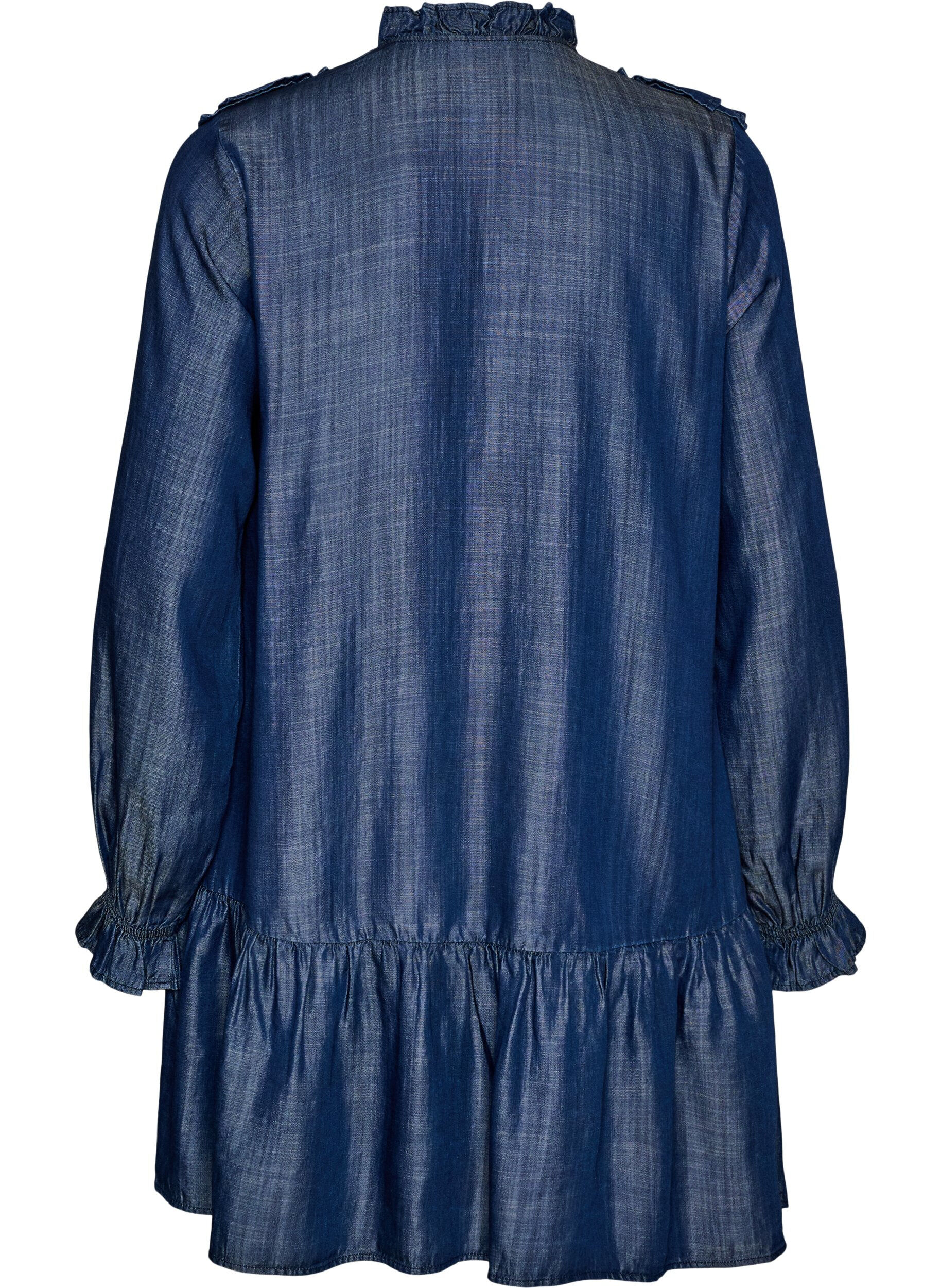 ZizziKurzes Kleid im Denim-Look mit R&uuml;schen, Blau, Packshot image number 1