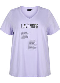 T-Shirt aus Baumwolle mit V-Ausschnitt und Text