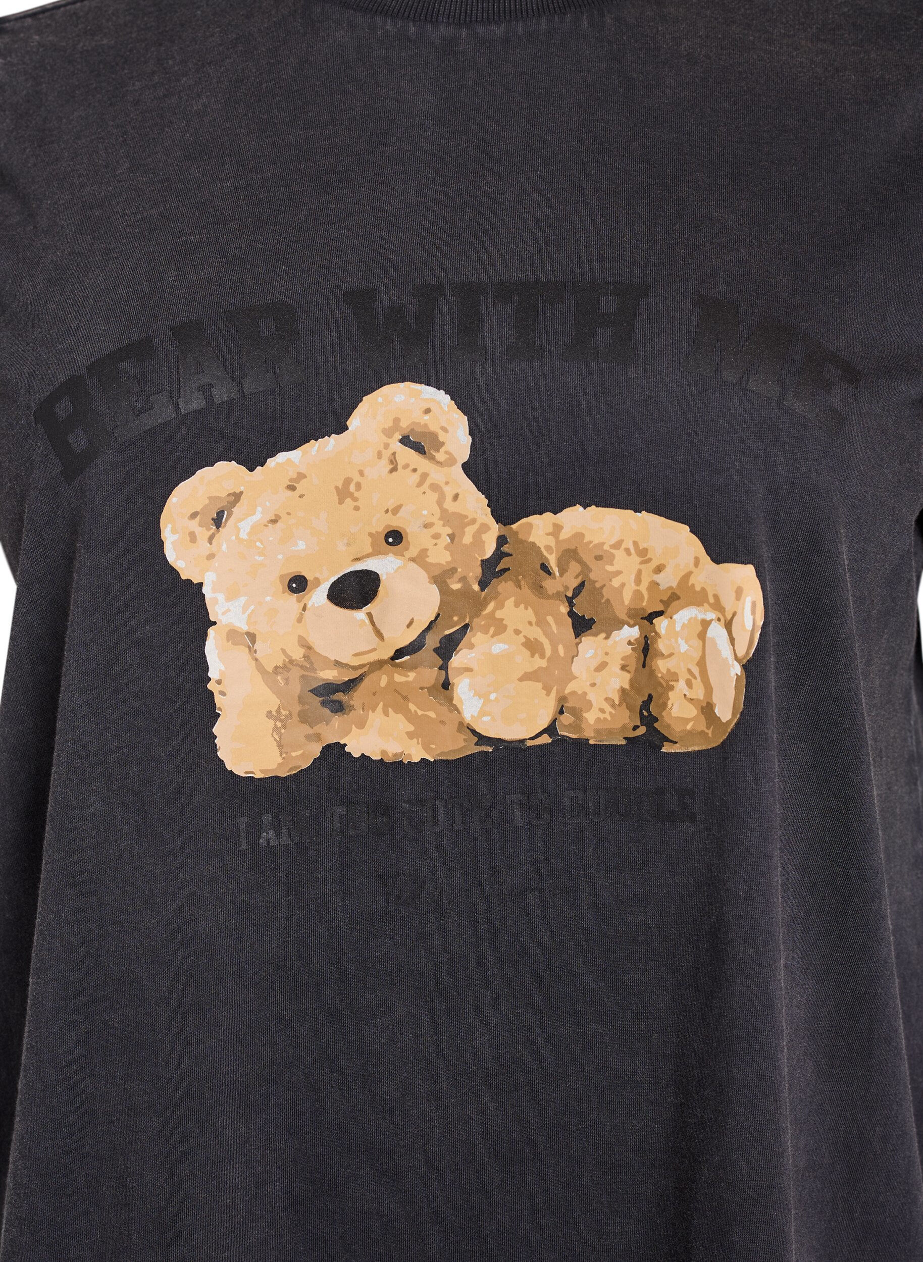 ZizziT-Shirt mit Teddyb&auml;r-Print und abgenutzter Optik, Grau, Packshot image number 2