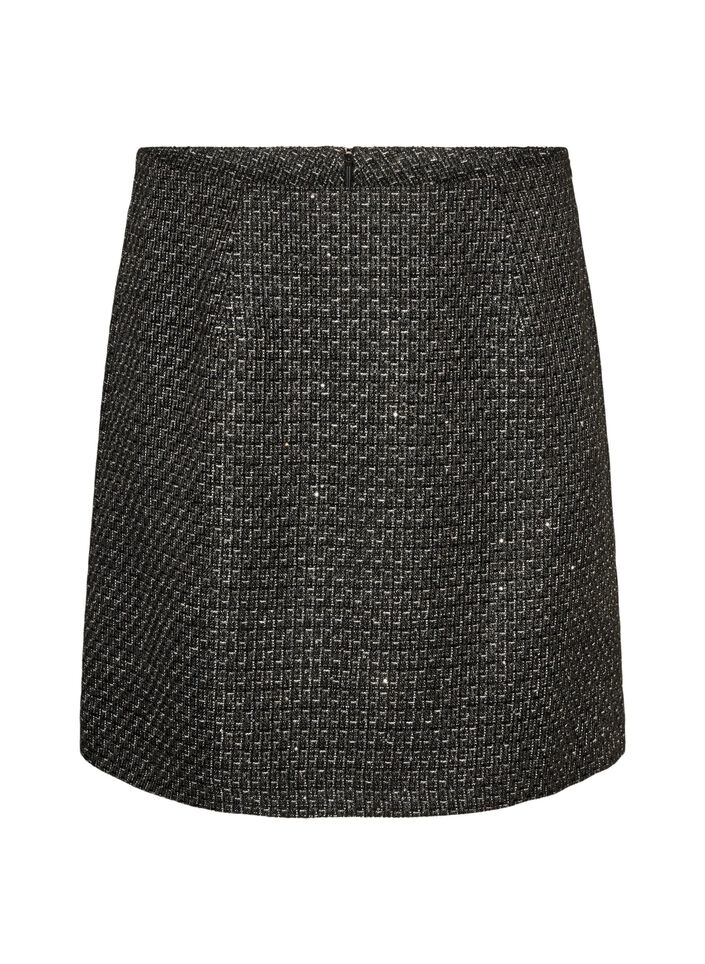 Kurzer Rock aus Boucl&eacute; mit Pailletten, Schwarz, Packshot image number 0