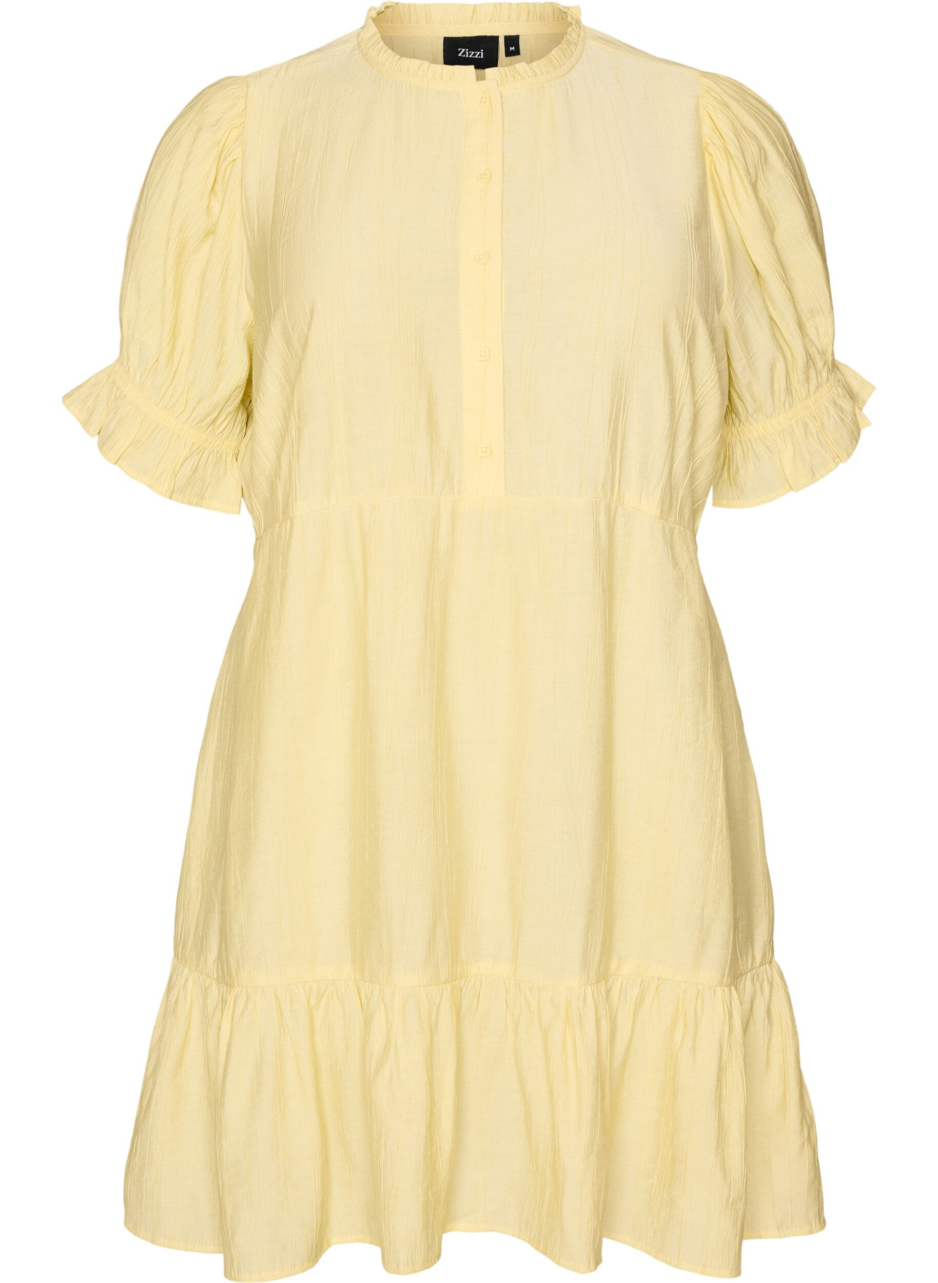 ZizziKurzes Kleid aus Viskose mit R&uuml;schendetails, Gelb, Packshot image number 0