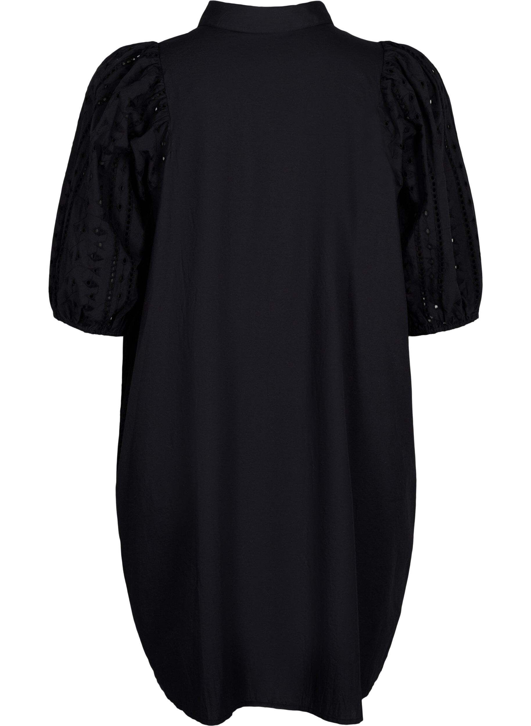 ZizziHemdkleid aus Baumwolle mit Lochstickerei, Black, Packshot image number 1