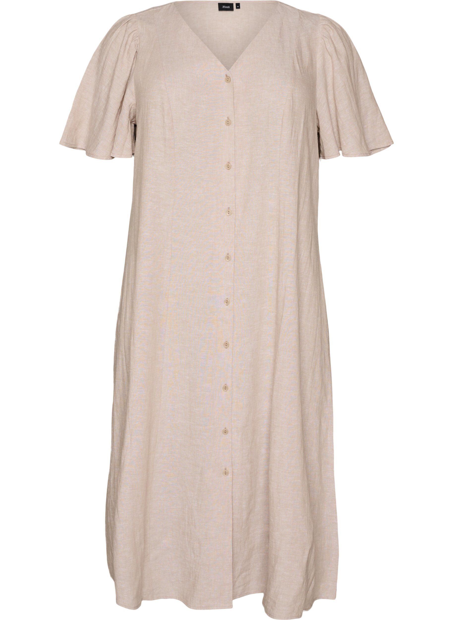 Midikleid aus Leinen und Viskose mit R&uuml;schen&auml;rmeln