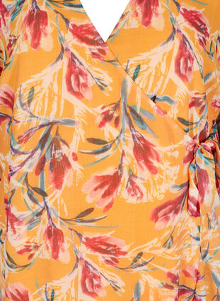 Wickelkleid mit Blumenmuster und 3/4-Ärmeln, Cadmium Yellow AOP, Packshot image number 2