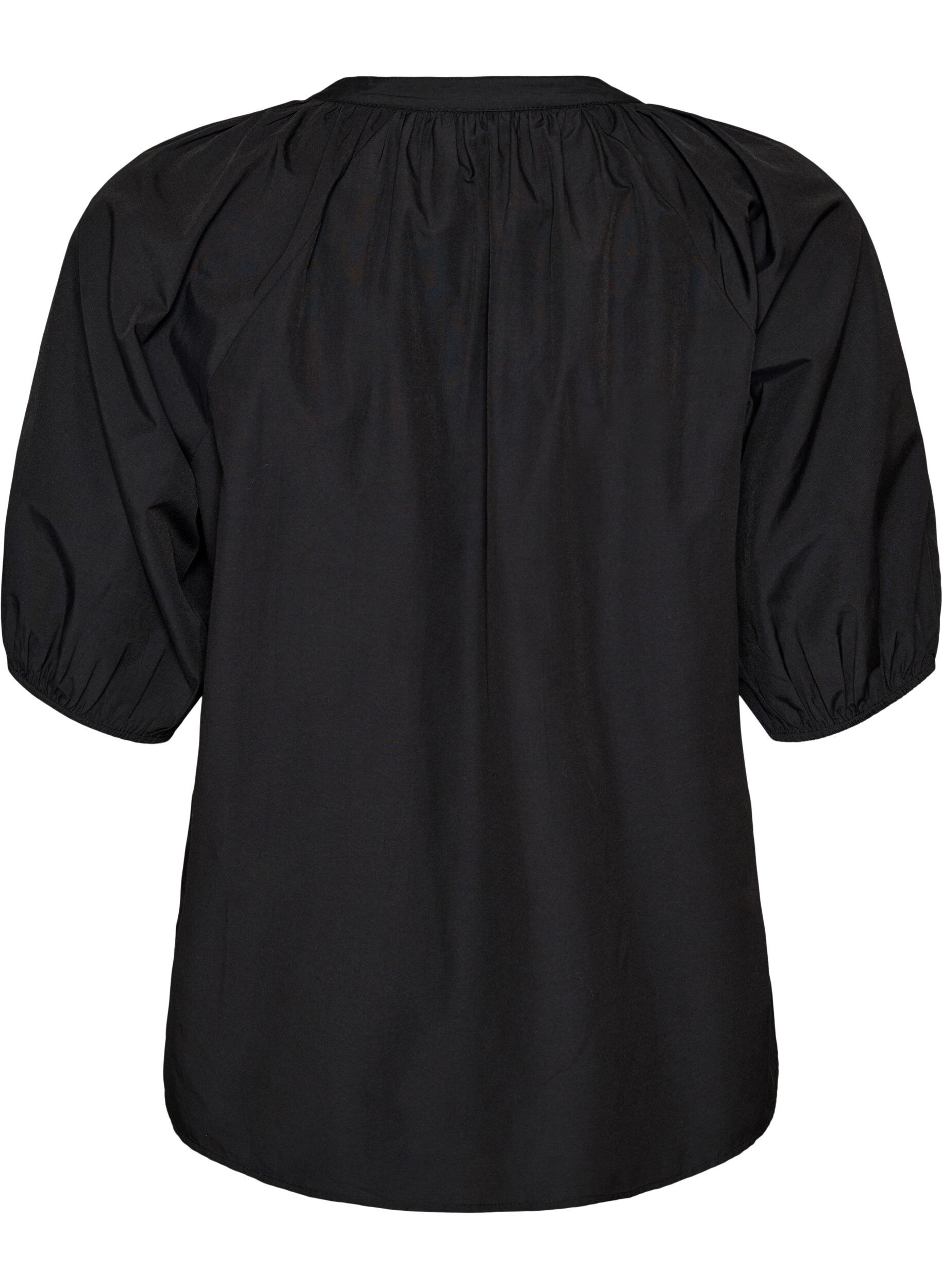 ZizziHemdbluse mit Knopfleiste und Bindeg&uuml;rtel, Schwarz, Packshot image number 1