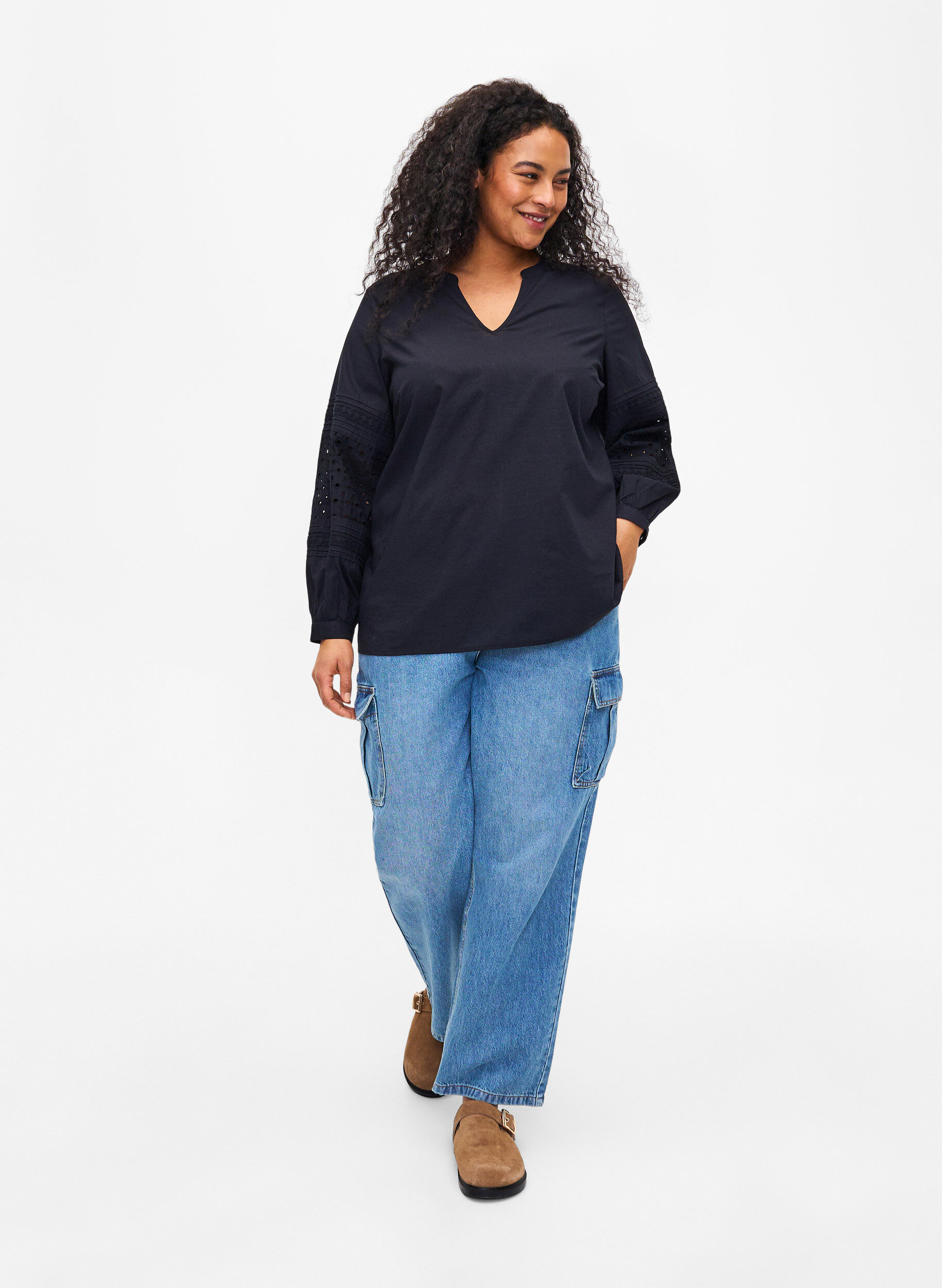 ZizziLangarmbluse mit dekorativen Details, Black, Model image number 3