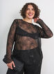 Bluse aus Mesh mit Blumen und Pailletten, Schwarz, Model image number 0