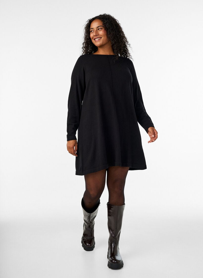Strickkleid aus Baumwoll-Viskose-Mischung, Schwarz, Model image number 1