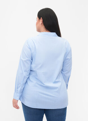 Gestreiftes Hemd aus Baumwollmischung, Blue w. White Stripe, Model image number 1