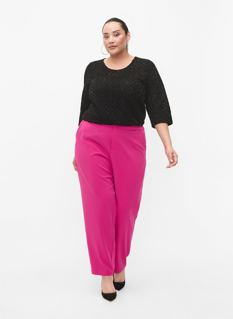 Gemusterte Bluse mit 3/4-Ärmeln und Glitzer, Black, Model image number 2