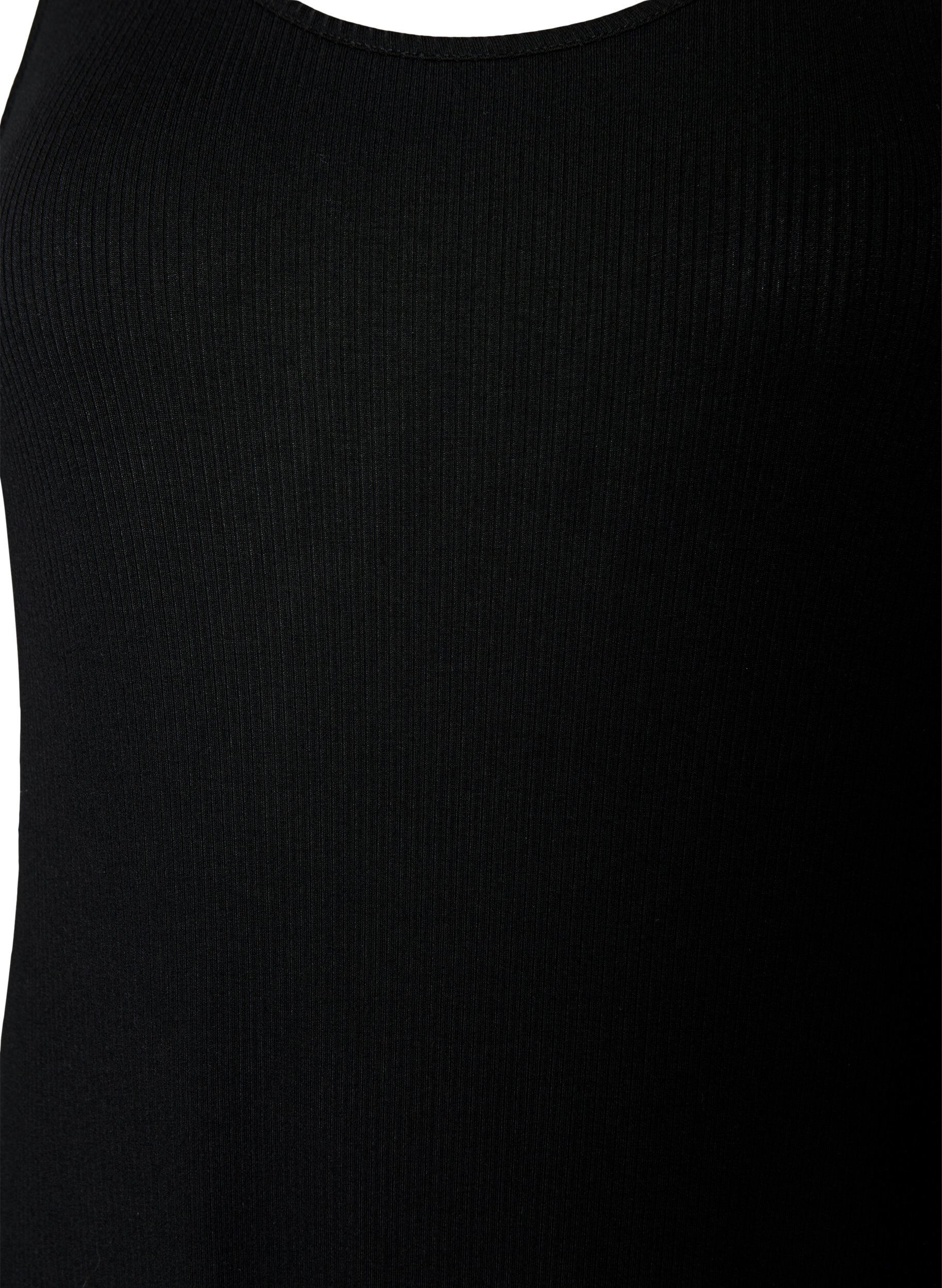 Zizzi&Auml;rmelloses geripptes Kleid aus Viskose, Schwarz, Packshot image number 2