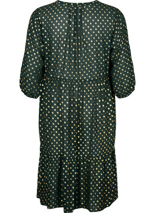 Kleid mit punktiertem Folienprint und 3/4 Ärmeln, Scarab w. Gold, Packshot image number 1
