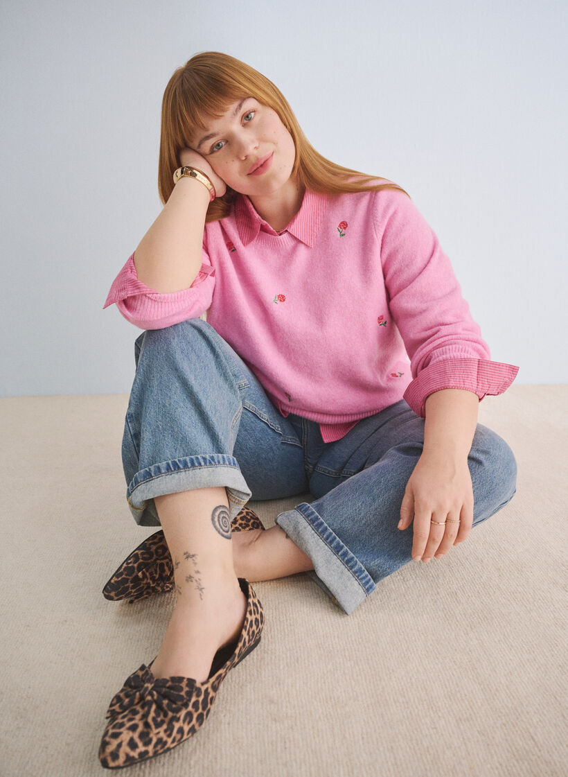 Strickbluse mit floralem Muster und 3/4-Ärmeln, Begonia Pink Mel., Image image number 0