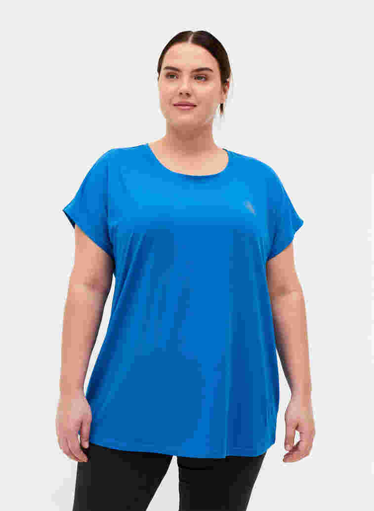 Einfarbiges Trainings-T-Shirt, Daphne Blue, Model