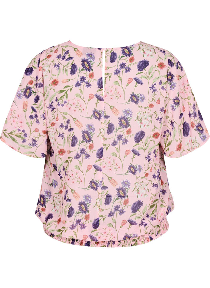 Gebl&uuml;mte Bluse mit kurzen &Auml;rmeln und Smok-Details, Rot, Packshot image number 1