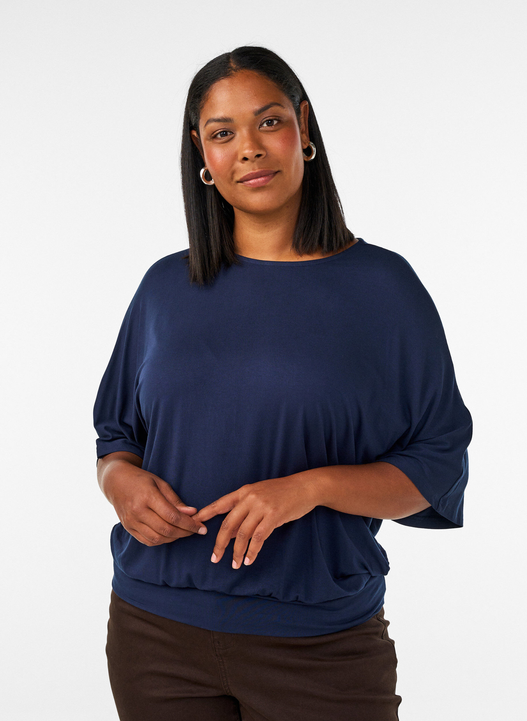 ZizziBluse aus Jersey mit ellbogenlangen Ballon&auml;rmeln, Blau, Model image number 0