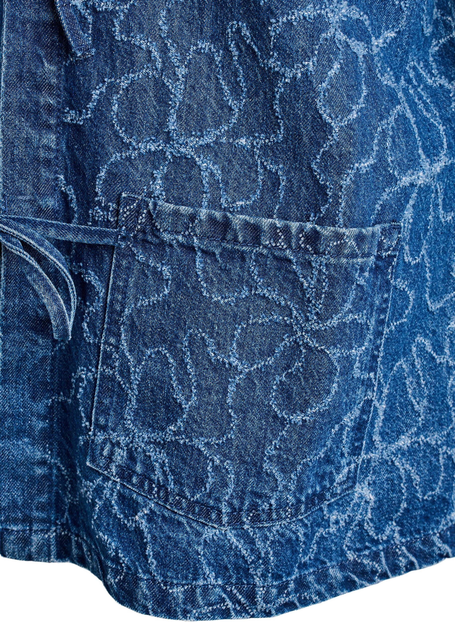 ZizziJeansjacke mit Bindeverschluss und Taschen, Blue Denim Destroy, Packshot image number 3