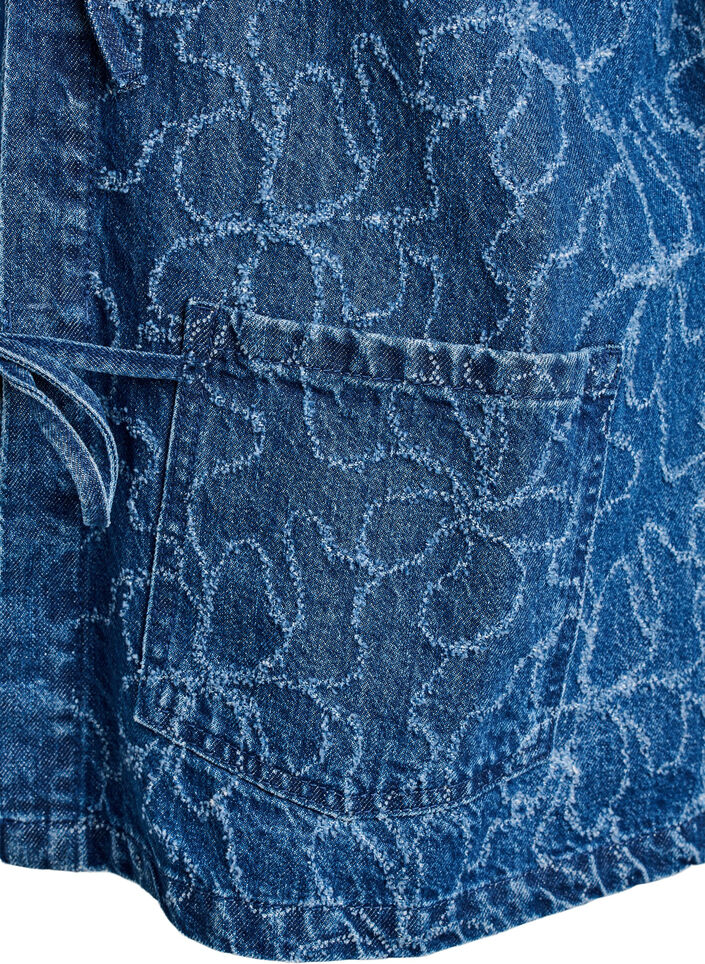 Jeansjacke mit Bindeverschluss und Taschen, Blue Denim Destroy, Packshot image number 3
