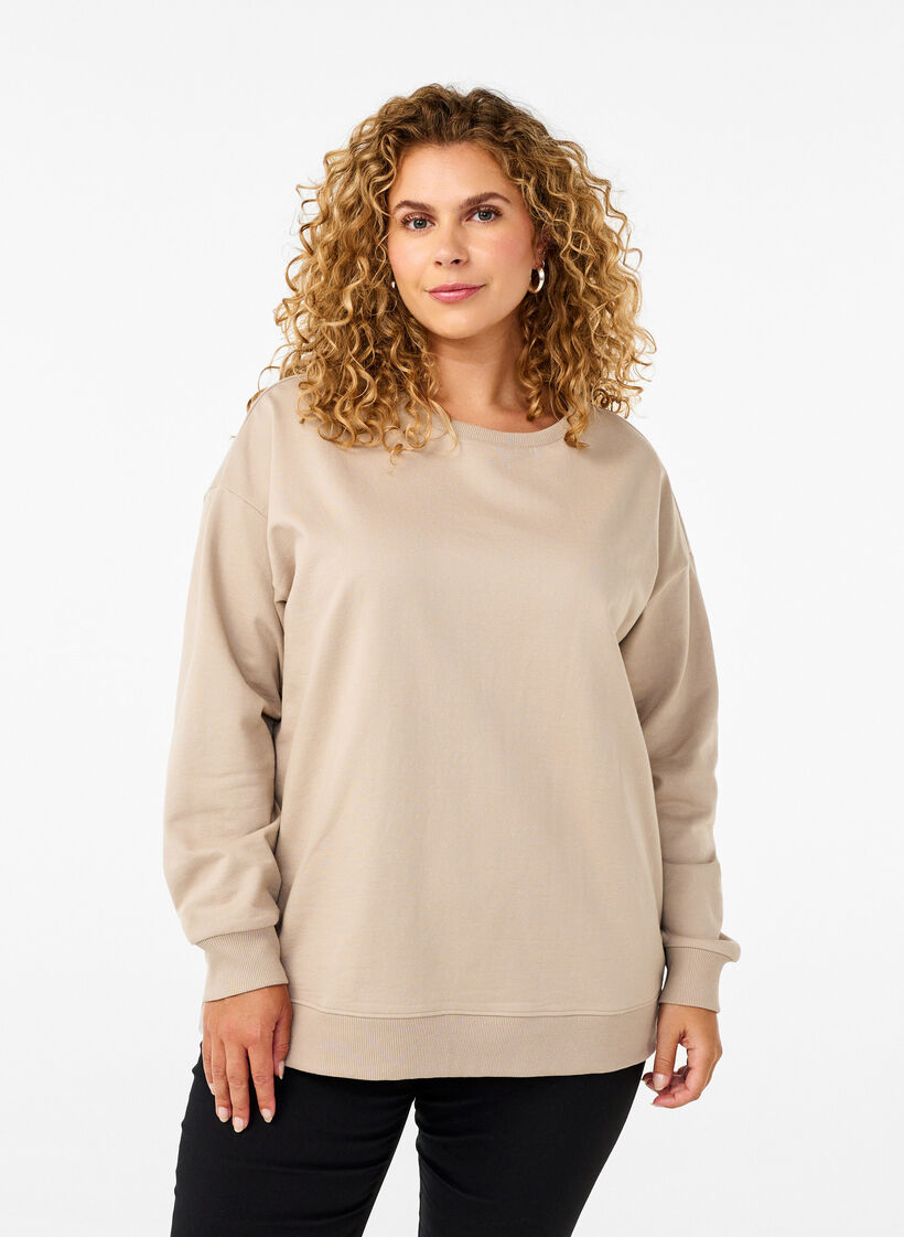 Sweatshirt mit Rundhalsausschnitt, Simply Taupe, Model image number 0