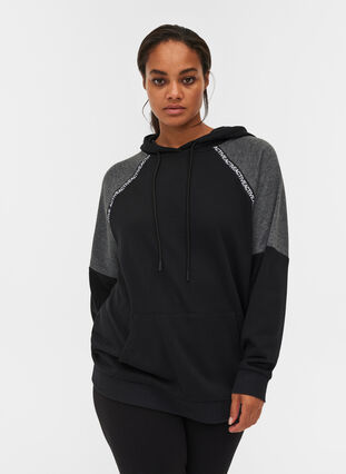 Sweatshirt mit Kapuze und Tasche, Black, Model image number 0
