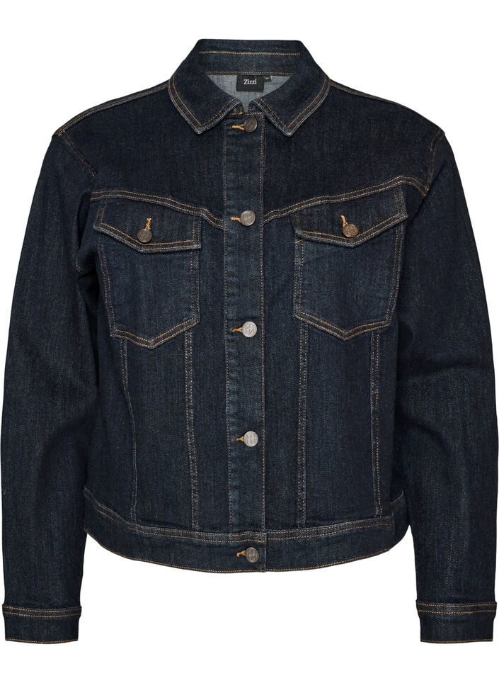 Klassische Jeansjacke mit Kontrastn&auml;hten, Blau, Packshot