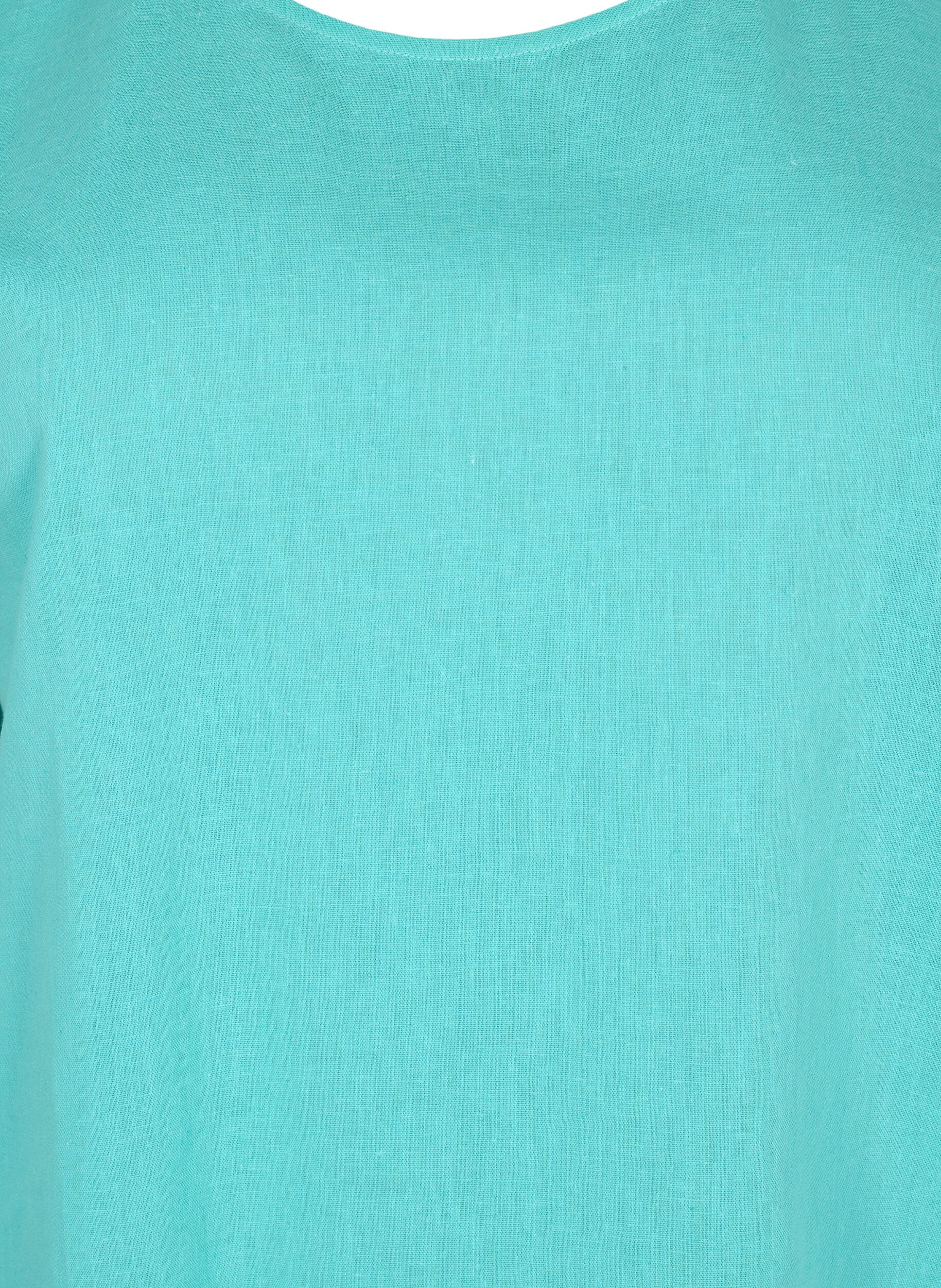 ZizziKurz&auml;rmelige Bluse aus Baumwollmischung mit Leinen, Turquoise, Packshot image number 2