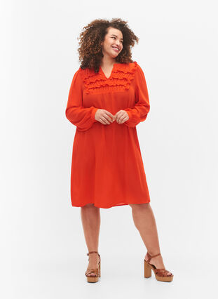 Langes Ärmel Kleid mit Rüschen (GRS), Orange.com, Model image number 2